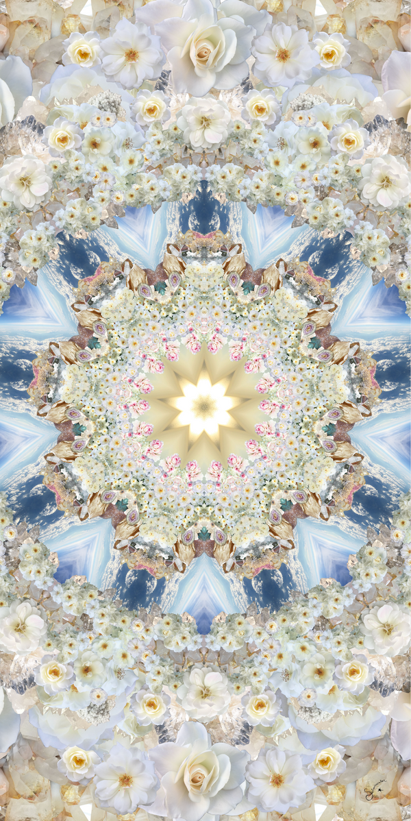 PEACE / White Rose Crystal Silk Wrap